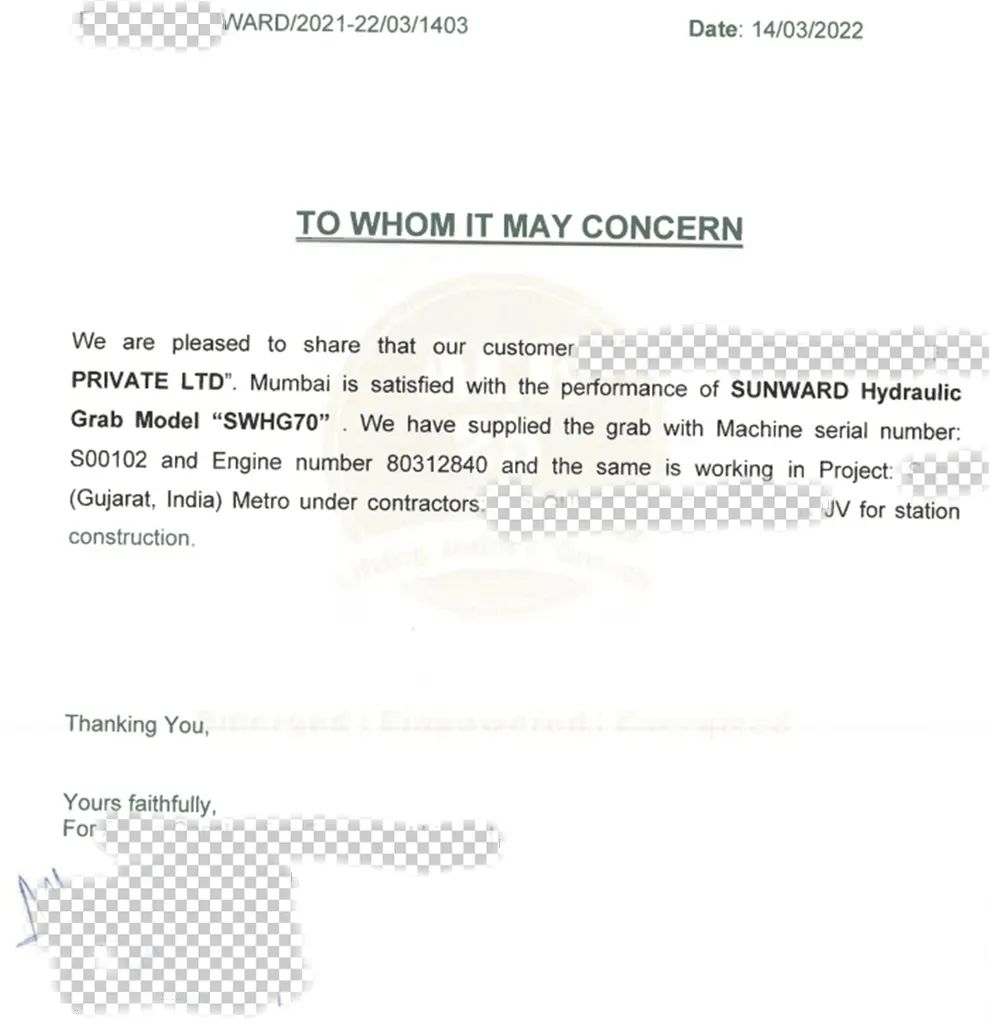 感激信！3499拉斯维加斯线路智能SWHG70液压抓斗助力海表基础施工获注定